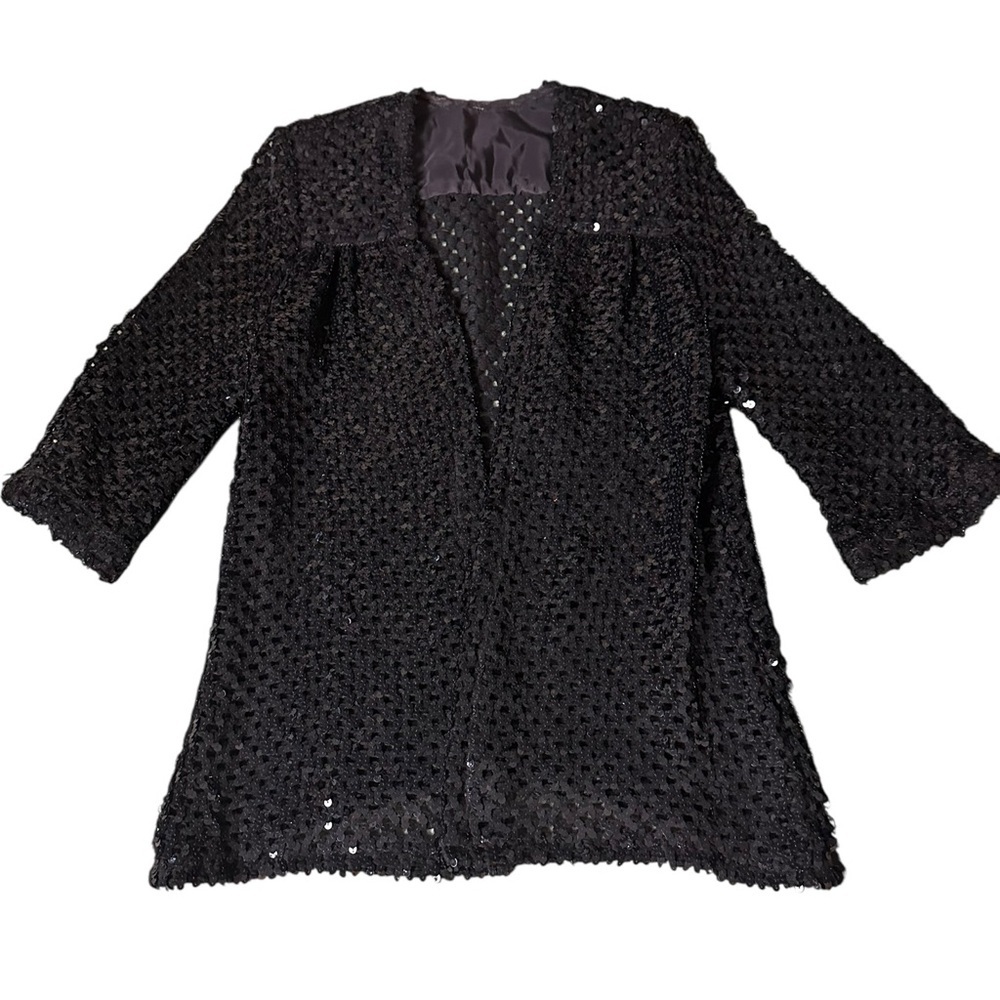 Vintage black sequin cardigan, large